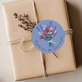 Pegatina Redonda "Gracias por tu pedido" Personalizado de Flores Bo