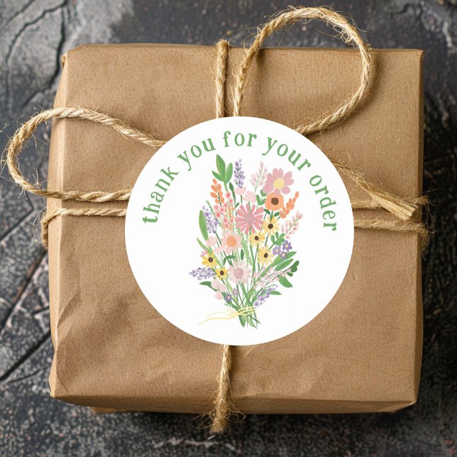 Pegatina Redonda "Gracias por tu pedido" Wildflower Bouquet ("Thank you for your order" Wildflower Bouquet Classic Round Sticker
)