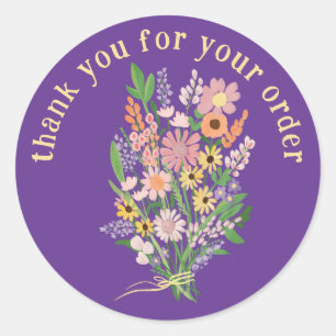 Pegatina Redonda "Gracias por tu pedido" Wildflower Bouquet