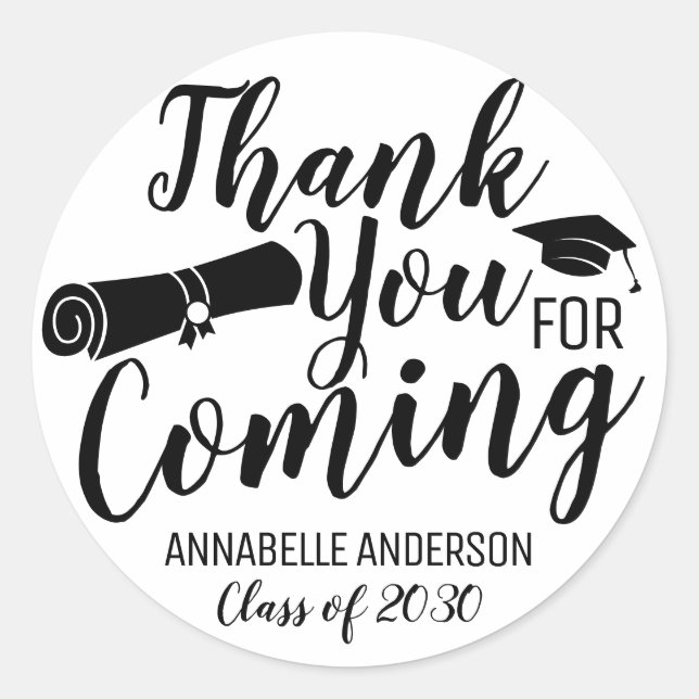 Pegatina Redonda Gracias Por Venir A La Fiesta Negra De Graduación (Anverso)