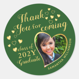 Pegatina Redonda Gracias por venir a la fiesta verde de graduación