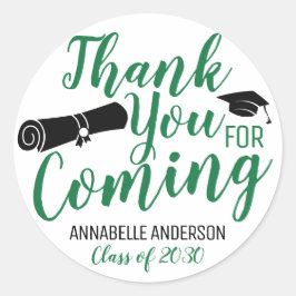 Pegatina Redonda Gracias Por Venir A La Fiesta Verde De Graduación