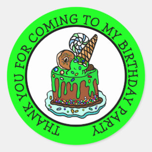 Pegatina Redonda Gracias por venir a mi cumpleaños