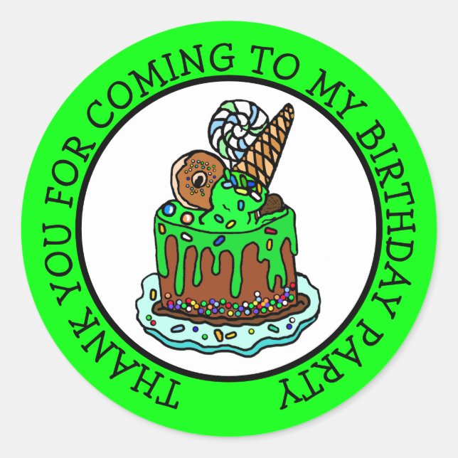 Pegatina Redonda Gracias por venir a mi cumpleaños (Anverso)