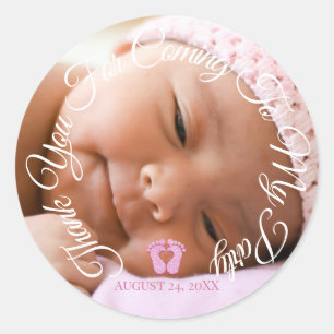 Pegatina Redonda Gracias por venir a mi ducha de la niña del fiesta