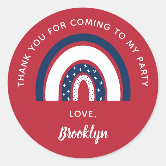 Pegatina Redonda Gracias Por Venir A Mi Fiesta Azul Rojo Blanco (Anverso)