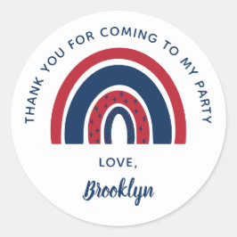 Pegatina Redonda Gracias Por Venir A Mi Fiesta Azul Rojo Blanco