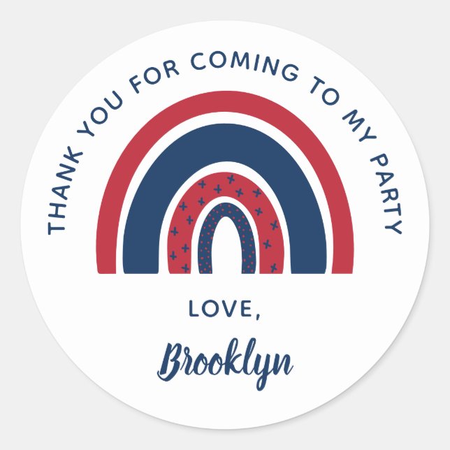 Pegatina Redonda Gracias Por Venir A Mi Fiesta Azul Rojo Blanco (Anverso)