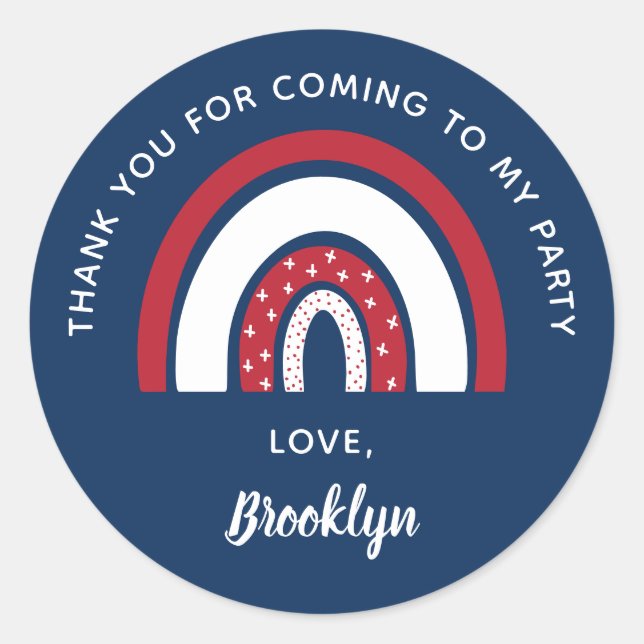 Pegatina Redonda Gracias Por Venir A Mi Fiesta Blanco Rojo Azul (Anverso)