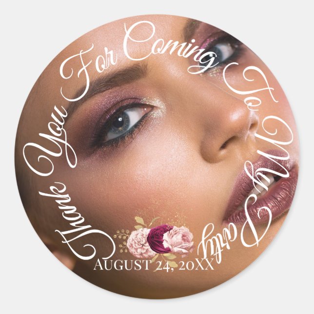 Pegatina Redonda Gracias Por Venir A Mi Fiesta Foto Cumpleaños (Anverso)