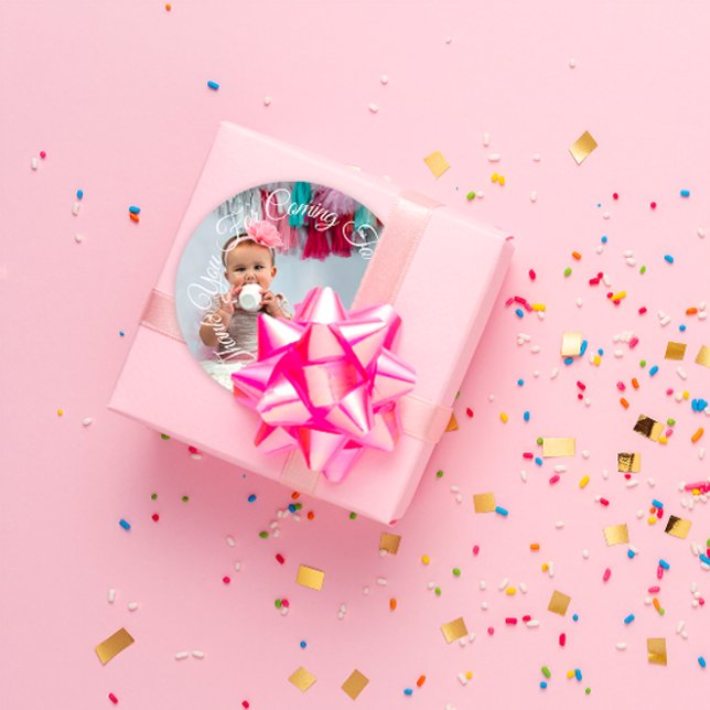 Pegatina Redonda Gracias Por Venir A Mi Fiesta Foto Cumpleaños (Baby Shower Custom Photo Sticker FlornceK Cute Thank You )