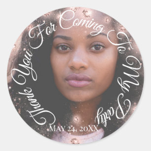 Pegatina Redonda Gracias Por Venir A Mi Fiesta Purpurina De Fotogra