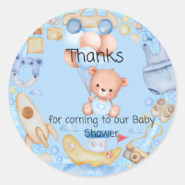 Pegatina Redonda Gracias por venir a nuestra ducha azul