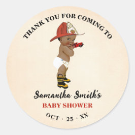 Pegatina Redonda Gracias por venir a un bombero Baby Shower