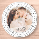 Pegatina Redonda Gracias Por Venir Boda Clásico Personalizado Foto<br><div class="desc">Este diseño simple y clásico está compuesto por tipografía de la síspera y agrega una foto personalizado. "Gracias por venir" escrito en serif.</div>