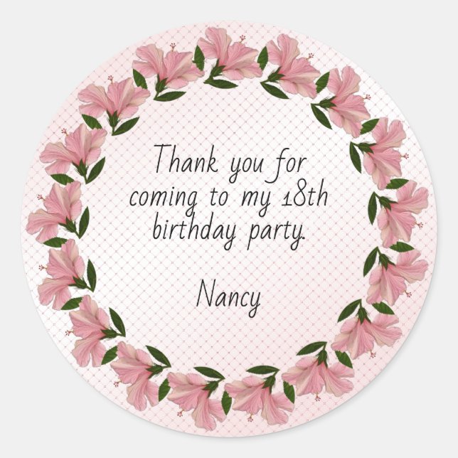 Pegatina Redonda Gracias por venir - Foto rosa de Hibiscus (Anverso)