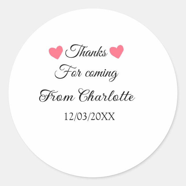 Pegatina Redonda gracias por venir mensaje de texto nombre  (Anverso)