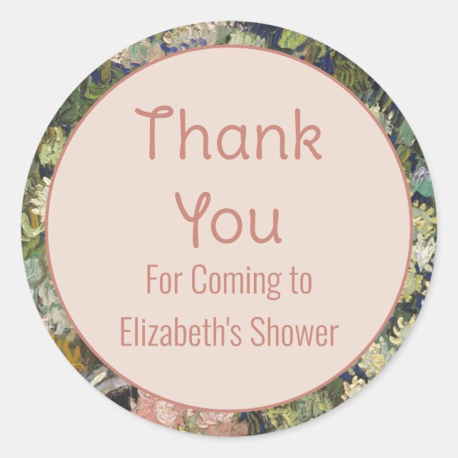 Pegatina Redonda Gracias por venir nombre de Baby Shower rosado (Anverso)