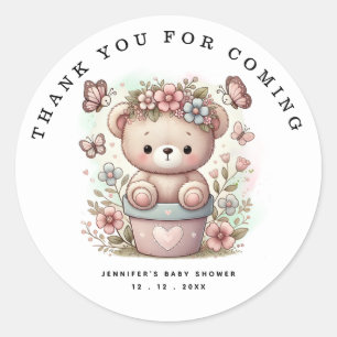 Pegatina Redonda Gracias por venir – Oso de peluche con nombre pers