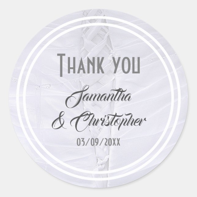 Pegatina Redonda Gracias por vestir a los bodas blancos (Anverso)