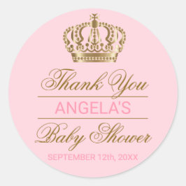 Pegatina Redonda Gracias Princess Gold Crown Baby Shower