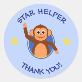 Pegatina Redonda Gracias profesores ayudantes mono azul