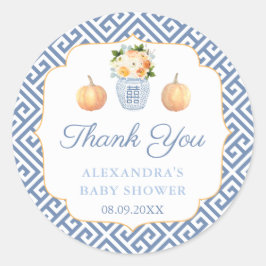 Pegatina Redonda Gracias Pumpkins Chinoiserie Bridal Shower
