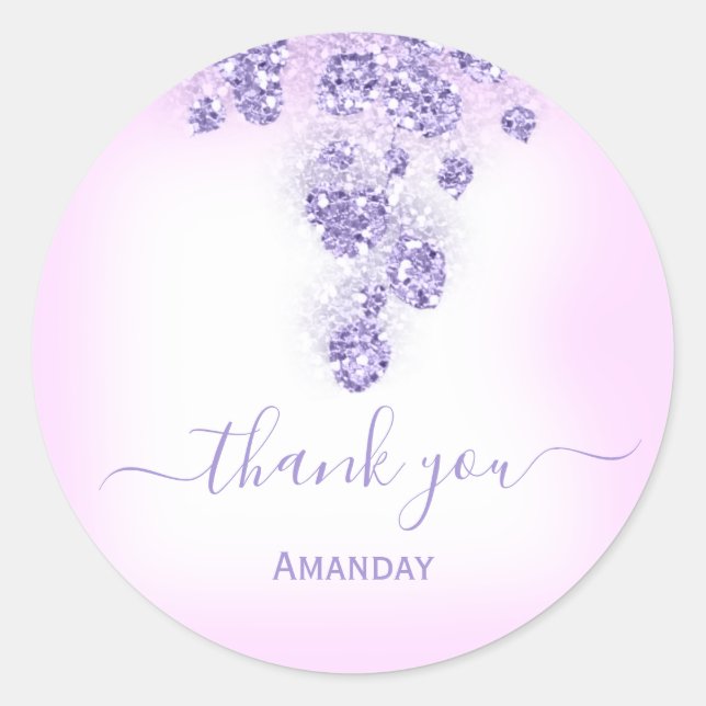 Pegatina Redonda Gracias Purpurina Bridal Sweet 16th Pink Purple (Anverso)