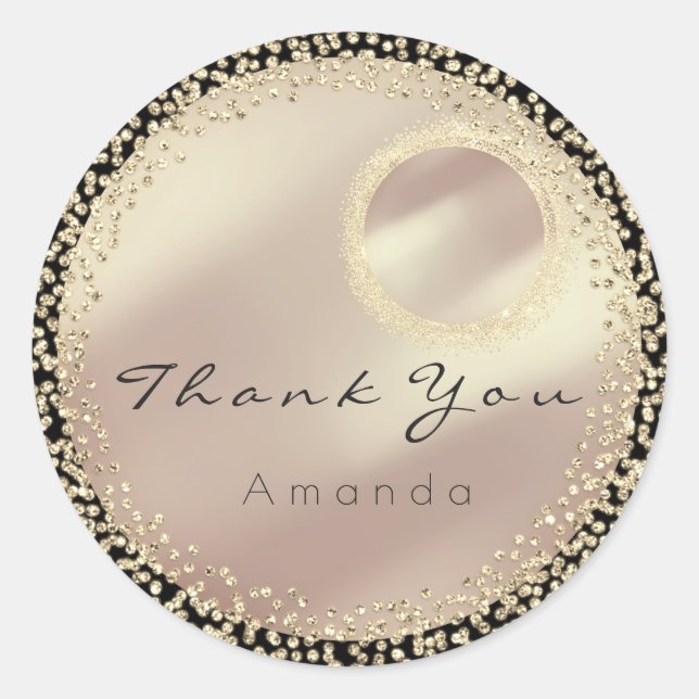 Pegatina Redonda Gracias Purpurina Crystals Black Rosa Gold (Anverso)