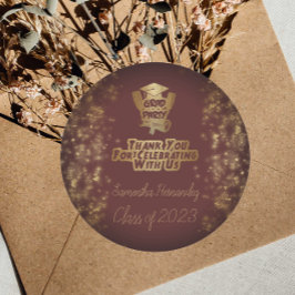 Pegatina Redonda Gracias Purpurina de oro y fiesta de graduación de