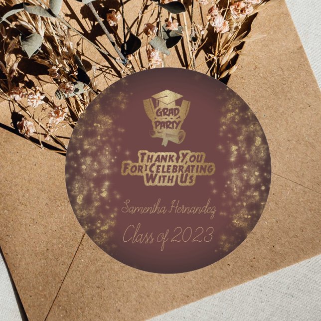 Pegatina Redonda Gracias Purpurina de oro y fiesta de graduación de (Subido por el creador)
