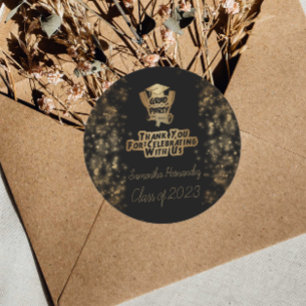 Pegatina Redonda Gracias Purpurina de oro y fiesta de graduación ne