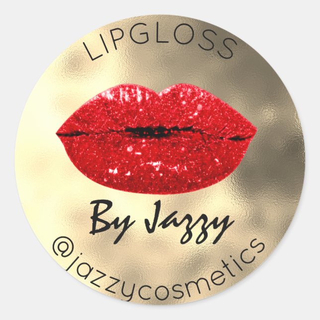 Pegatina Redonda Gracias Purpurina Lipgloss Por Gold Makeup Red (Anverso)