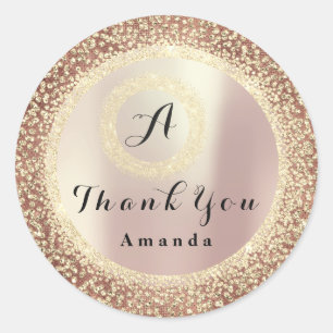 Pegatina Redonda Gracias Purpurina Monograma 16ª Noche de Oro Rosa