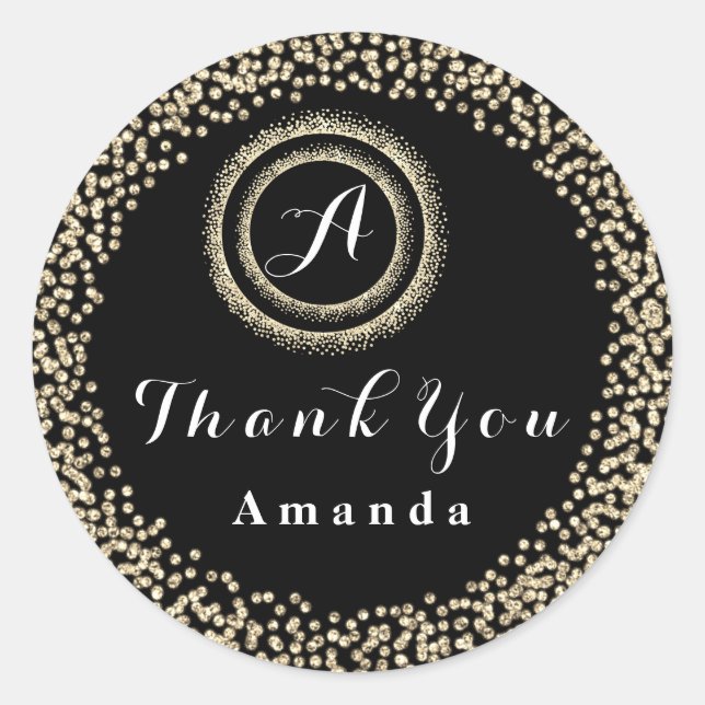 Pegatina Redonda Gracias Purpurina Monograma 16.ª Noche Black White (Anverso)