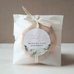 Pegatina Redonda Gracias que la foto se ruboriza invitación floral