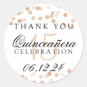 Pegatina Redonda Gracias Quinceanera Copper Relieve metalizado Luce