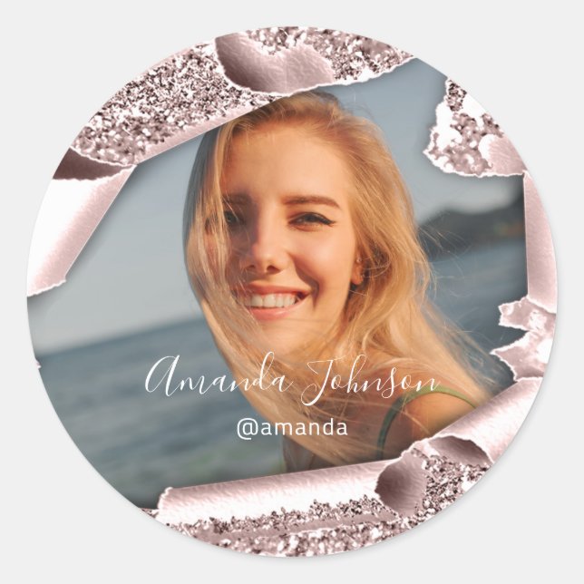 Pegatina Redonda Gracias QUINCEAÑERA Dulce Foto Rosa Favor (Anverso)