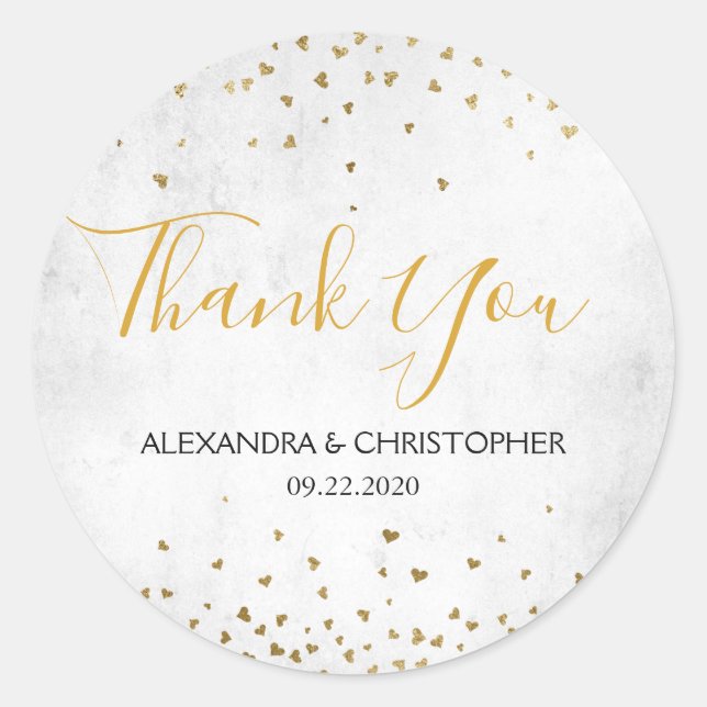 Pegatina Redonda Gracias Relieve metalizado dorado blanco Boda Conf (Anverso)