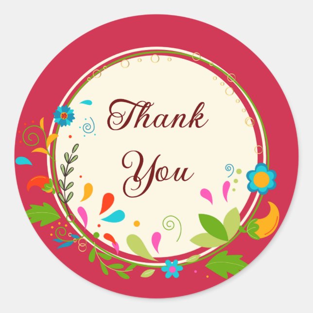 Pegatina Redonda Gracias rojo (Anverso)