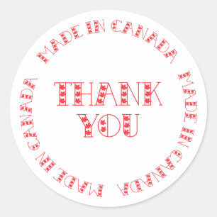Pegatina Redonda Gracias Rojo Hecho En Canadá
