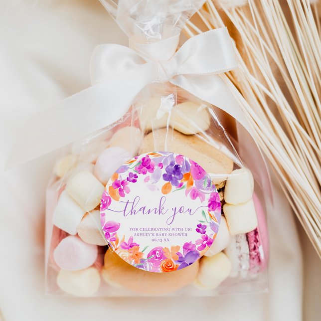 Pegatina Redonda Gracias Romántico naranja púrpura pastel floral (Subido por el creador)