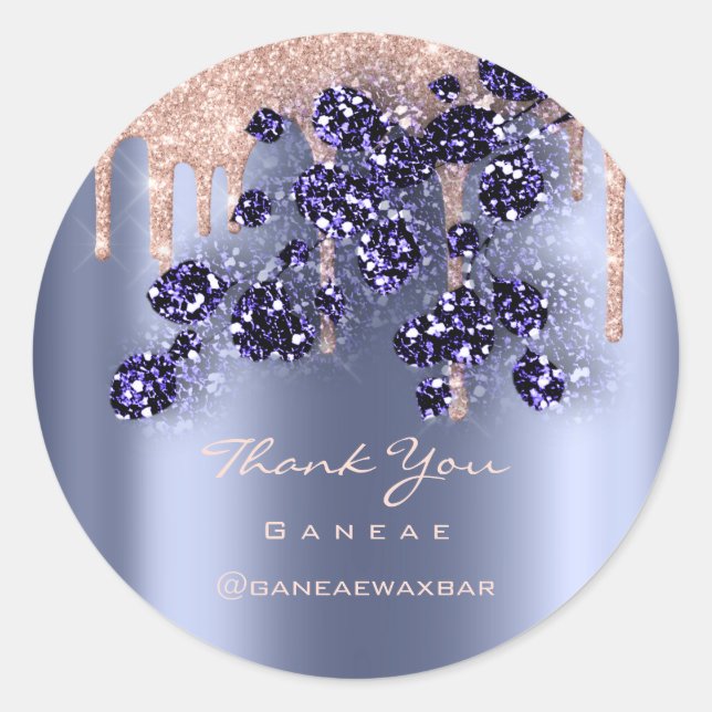 Pegatina Redonda Gracias Rosa de compras Purpurina Floral Azul (Anverso)