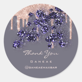 Pegatina Redonda Gracias Rosa de compras Purpurina Floral Drip Gray