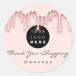 Pegatina Redonda Gracias Rosa de logotipo de nombre de compra Rubor