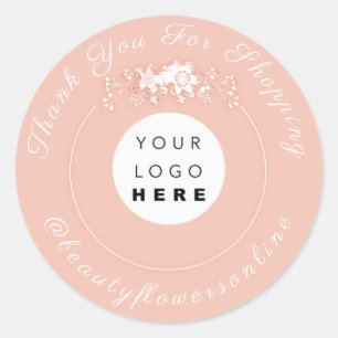 Pegatina Redonda Gracias Rosa de logotipo IG Nombre Floral Wreath P