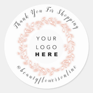 Pegatina Redonda Gracias Rosa de logotipo IG Nombre Floral Wreath W