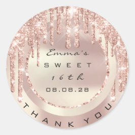 Pegatina Redonda Gracias Rosa Drips Sweet 16th Purpurina 15th Spark