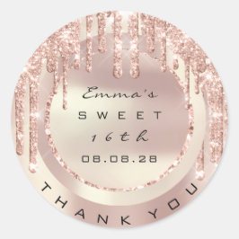 Pegatina Redonda Gracias Rosa Drips Sweet 16th Purpurina 15th VIP