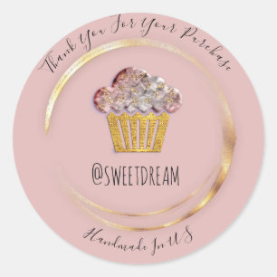 Pegatina Redonda Gracias Rosa Gold Sweet Muffin Food Shop